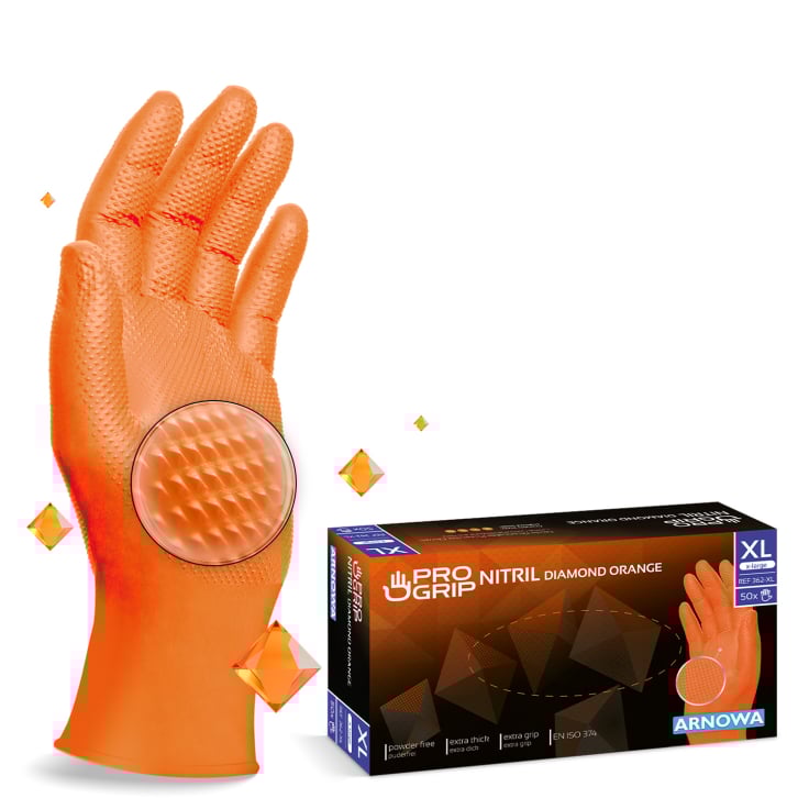 Nitril Diamond Orange Einmalhandschuhe, puderfrei, orange (Box mit 50 Stück)